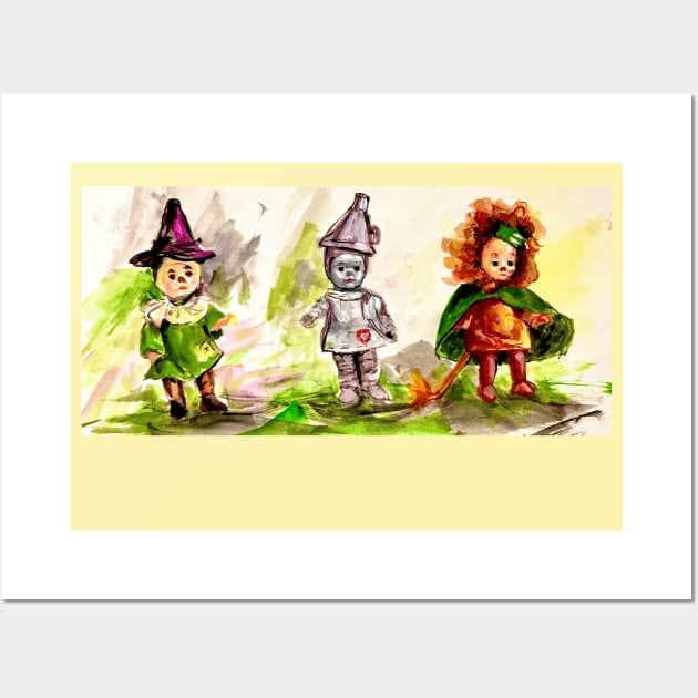 Madame Alexander McDonald happy meal Wizard of Oz collector dolls lion, scarecrow, and tin man. Wall Art by Peaceful Pigments